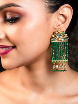 AG'S - Green Crystal Beads Gold Plated Kundan Earring