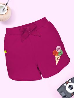 KiddoPanti - Cotton Knit Printed Hot Shorts with Bow