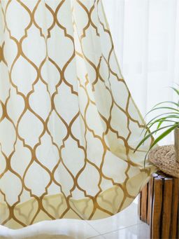 Urban Space - Cotton Door Curtains 7 Ft with Eyelets and TieBack 2 Pieces - Moroccan Gold