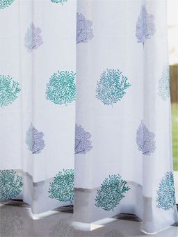 Urban Space - Cotton Door Curtains 7 Ft with Eyelets and TieBack 2 Pieces - Trees Blue Green