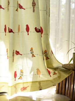 Urban Space - Cotton Window Curtains 5 Ft with Eyelets and TieBack 2 Pieces - Humming Bird Red