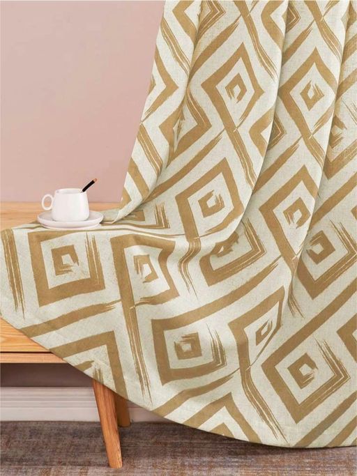 Urban Space Cotton Window Curtains 5 Ft with Eyelets and TieBack 2 Pieces - Basic Beige