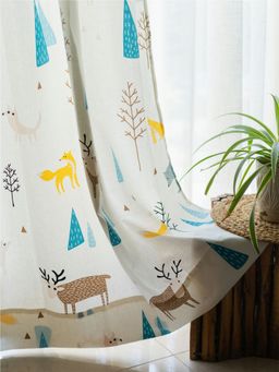 Urban Space - Cotton Window Curtains 5 Ft with Eyelets and TieBack 2 Pieces - Reindeer Multicolour