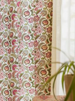Urban Space - Cotton Window Curtains 5 Ft with Eyelets and TieBack 2 Pieces - Creeper Pink