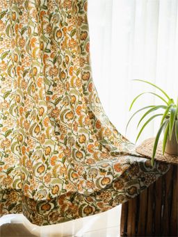 Urban Space - Cotton Long Door Curtains 8 Ft with Eyelets and TieBack 2 Pieces - Creeper Mustard