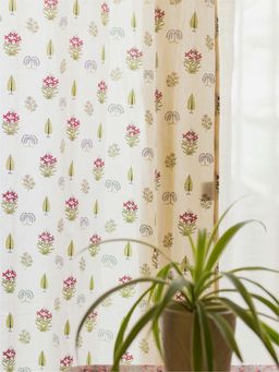 Urban Space - Cotton Door Curtains 7 Ft with Eyelets and TieBack 2 Pieces - Calico Red