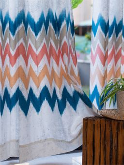 Urban Space - Cotton Window Curtains 5 Ft with Eyelets and TieBack 2 Pieces - Panel Ocean Blue