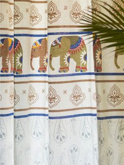 Urban Space - Cotton Door Curtains 7 Ft with Eyelets and TieBack 2 Pieces - Elephants Olive Green