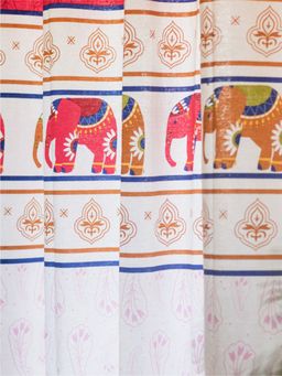 Urban Space - Cotton Window Curtains 5 Ft with Eyelets and TieBack 2 Pieces - Panel Elephants Red