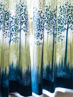 Urban Space - Cotton Door Curtains 7 Ft with Eyelets and TieBack 2 Pieces - Panel Jungle Blue
