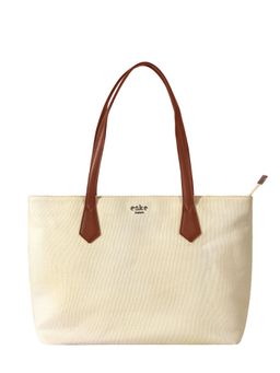 Eske - Off White Cognac Solid Leather Tote Bag for Women