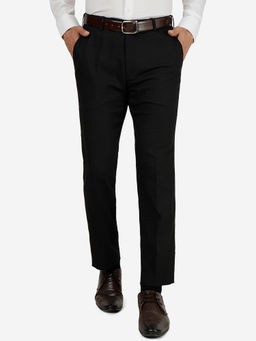 JB Studio - Men's Terry Rayon Solid Black Slim Fit Formal Trouser