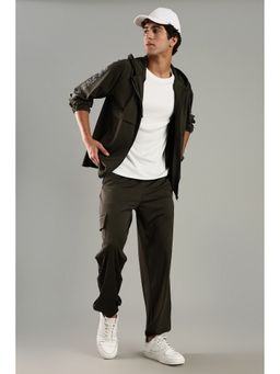 DOMIN8 - Men Full-Zip Raglan Sleeve Hooded Olive Jacket