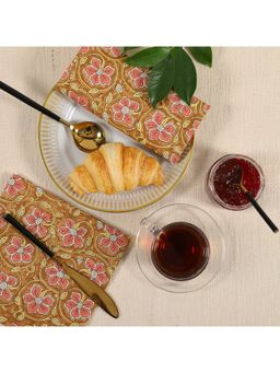 RATAN JAIPUR - Brown Cotton Printed Napkin Set of 6