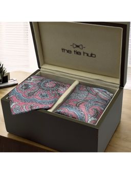 The Tie Hub - Men Pink Paisley Necktie with Pocket Square Gift Set (Set of 2)