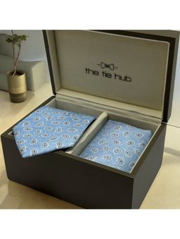The Tie Hub - Men Blue Paisley Necktie with Pocket Square Gift Set (Set of 2)