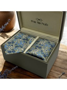 The Tie Hub - Men Green Floral Necktie with Pocket Square Gift Set (Set of 2)
