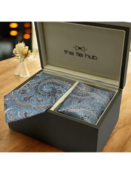 The Tie Hub - Men Blue Paisley Necktie with Pocket Square Gift Set (Set of 2)
