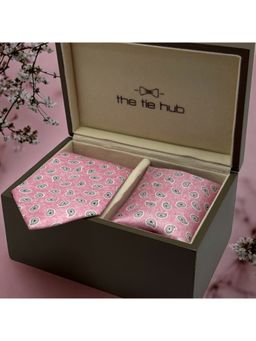 The Tie Hub - Men Pink Paisley Necktie with Pocket Square Gift Set (Set of 2)