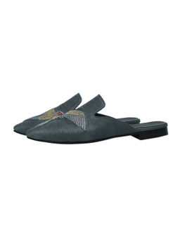 SHUTIQ - Phoenix Sterling Grey Silk Mules