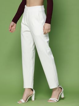 KASSUALLY - White Solid Trousers