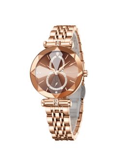 Giordano - Round Diamond Cut Glass Dial Luxury Watch For Women Brown (M)