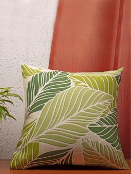 Zeba World - ZEBA Poly Canvas Green Leaf Green Cushion Cover (16x16 inches)