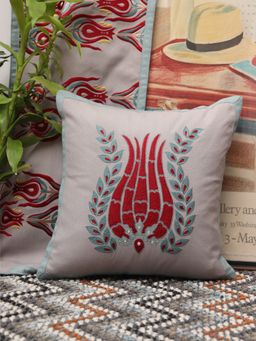 Zeba World - ZEBA Cushion Cover Cotton Patchwork Pleats and Tassels Laces Grey (16x16 inches)