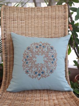 Zeba World - ZEBA Sofa Cushion Cover Cotton Floral Hand Embroidery Teal (16x16 inches)
