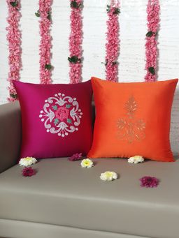 Zeba World - ZEBA Cushion Cover Euroshams for Sofa Bed Cotton Blend - Self Textured - Multicolor (Pack of 2) (16x16 inches)