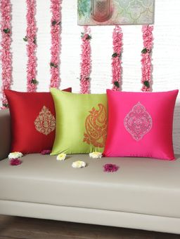 Zeba World - ZEBA Cushion Cover Euroshams for Sofa Bed Cotton Blend - Self Textured - Multicolor (Pack of 3) (16x16 inches)