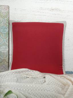 Zeba World - ZEBA Cushion Cover for Sofa Bed Cotton Blend with Patch on Border - Red (16x16 inches)
