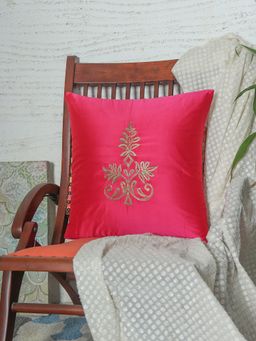 Zeba World - ZEBA Cushion Cover for Sofa Bed Polyester Motif Embroidery - Pink (16x16 inches)