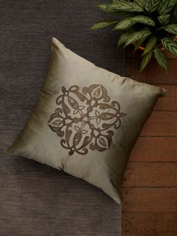 Zeba World - ZEBA Embroidered Cushion Cover - Decorative - Polycanvas Motif Embroidery Olive (16x16 inches)