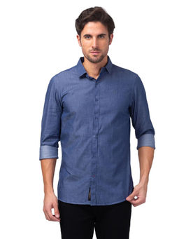 Being Human - Indigo Slim Fit Regular Collar Men's Shirt by Being Human Clothing
