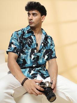 RIGO - Men Teal Abstract Shirt