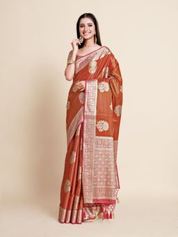 Mimosa - Women Traditional Vakrangi Kanjivaram Art Silk Maroon Saree with Unstitched Blouse