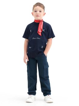 RARE ONES - Kids Teal Solid Relaxed Fit Cargo Fit Jeans