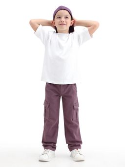 RARE ONES - Kids Mauve Solid Relaxed Fit Cargo Fit Jeans