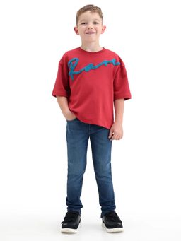 RARE ONES - Kids Blue Embossed Logo On Front Pocket Mid Rise Jeans