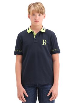 RARE ONES - Navy Blue Graphic Printed Regular Polo T-Shirt