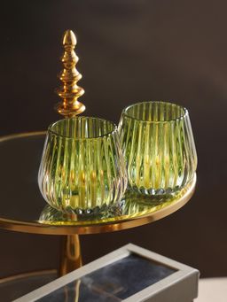 Pure Home + Living - Green Glass Ribbed Tealight Holders (Set Of 2)