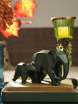 Pure Home + Living - Green Matt Finish Polyresin Standing Mother & Baby Elephant