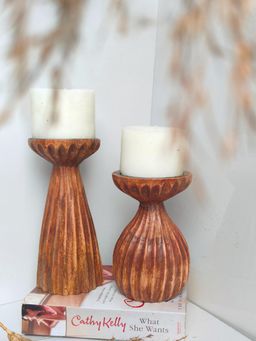 Akira Furnishings - Handcrafted Candle Holders with Bold Design (Set Of 2)