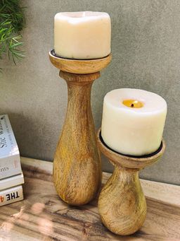 Akira Furnishings - Brown Mango Wood Candle Stand (Set Of 2)