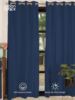 Urban Space - Navy Blue Solid Waffle Curtains