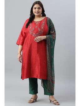 W - Red Polka Dots Kurta-slim Pant-dupatta (Set of 3)