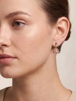 Carlton London - 18Kt Rose Gold Plated Contemporary Cz Studded Jhumki Earrings