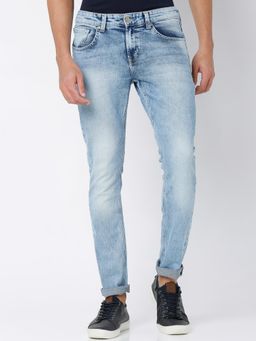 Spykar - Light Blue Cotton Slim Fit Narrow Length Jeans for Men (Skinny)