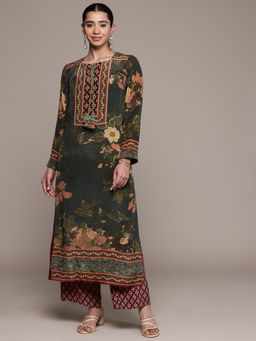 Ritu Kumar - Green Floral Print Full Sleeves Kurta with Palazzo